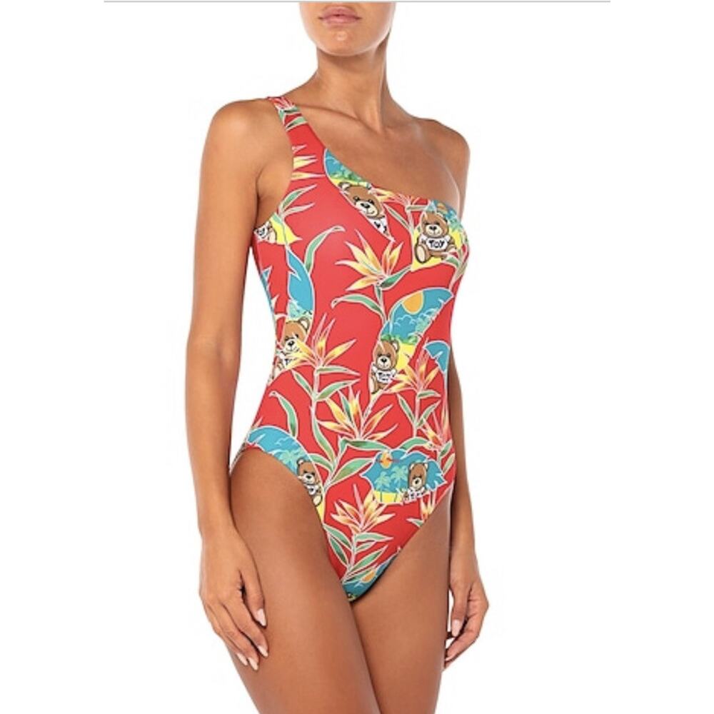 Moschino women’s one-piece swimsuit size 4 red Logo bears NWT